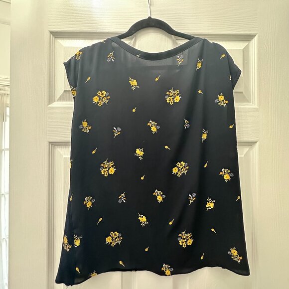 LOFT Tops - Loft Navy Flower Boatneck Blouse Top Size L